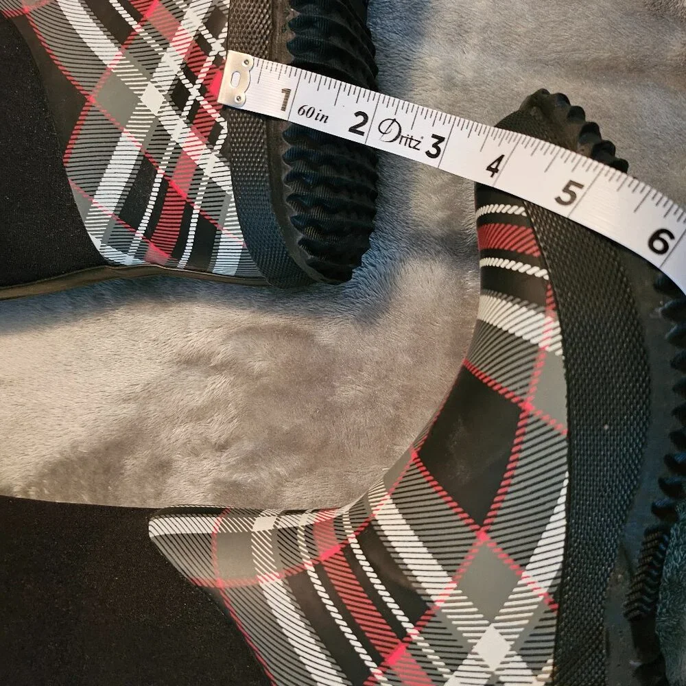 Charlie Paige Black and Plaid Tall Rain Boots